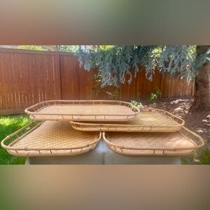 Vintage 80’s Bamboo Rattan Set (4) Lap Tiki Bar 19” X 13" Woven Wicker Lap Trays